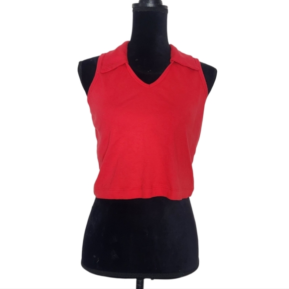 Vintage Y2K Weavers Red Sleeveless Polo Crop Top - Picture 1 of 6